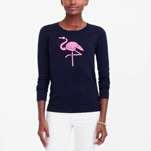 J.CREW Long Sleeve Top Crew Neck Knit Blend Pink Flamingo Graphic Black Small